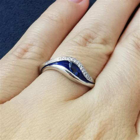 Blue Sapphire Diamonds Enamel 18 Karat White Gold Melted Colors Ring ...