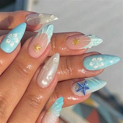 24pcs/Set Almond-Shaped French Elegant 3D Ocean Style Starfish ...