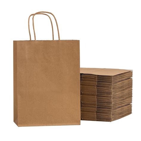 RACETOP Brown Paper Bags with Handles Bulk 100Pcs 8x4.5x10.8 Inch Gift ...