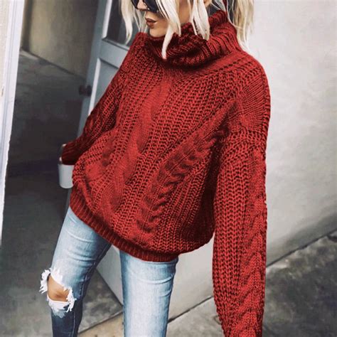 Fartey Turtleneck Sweater for Women Oversized Chunky Cable Knit ...
