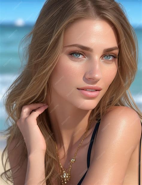 Красивая горячая молодая девушка в бикини на пляже, сексуальное горячее ...