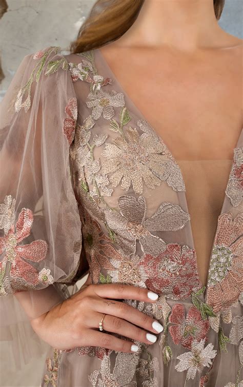 Colorful Floral Lace Boho Wedding Dress with Blouson Sleeves