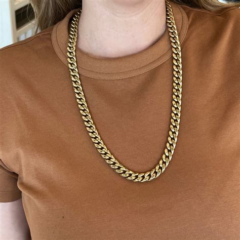 Curb Link 14k Gold Chain 26 Inch Miami Cuban Necklace Solid 14k Yellow ...
