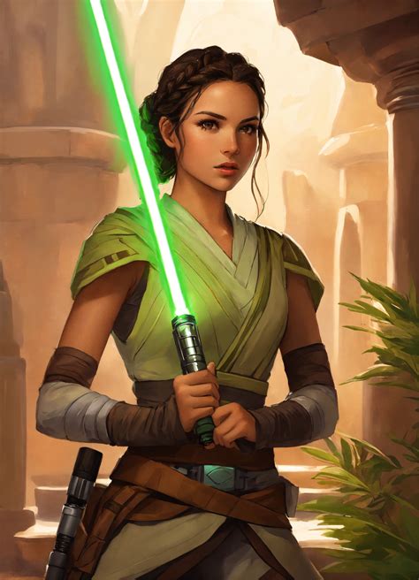 Lexica - Victoria Moroles, Young woman, jedi knight, holding two green ...