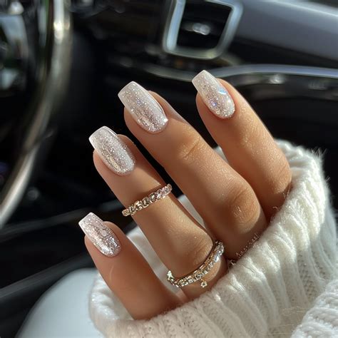 Winter White Sparkle Ombre acrylic gel Nails with Diamonds: Festive ...