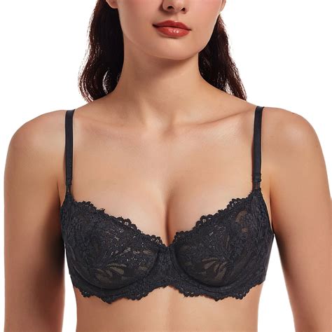 MELENECA Women's Sexy Lace Push Up Plus Size Sheer Balconette Underwire ...