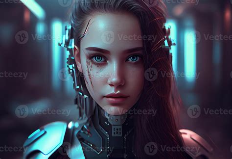 Artificial intelligence a humanoid cyber girl with Technology smart ...
