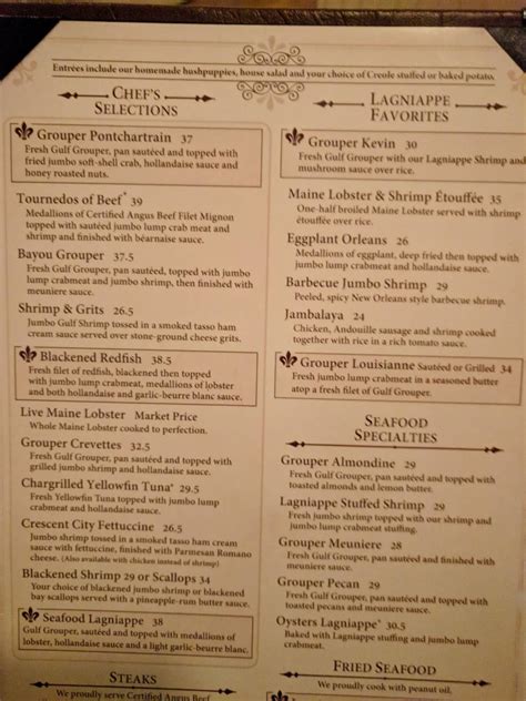 Menu at Louisiana Lagniappe restaurant, Destin
