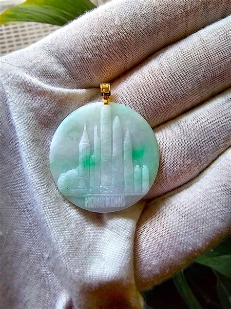 Iconic Skyline of Hong Kong Burmese A-Jade Pendant (with 18K Yellow Gold) For Sale at 1stDibs ...
