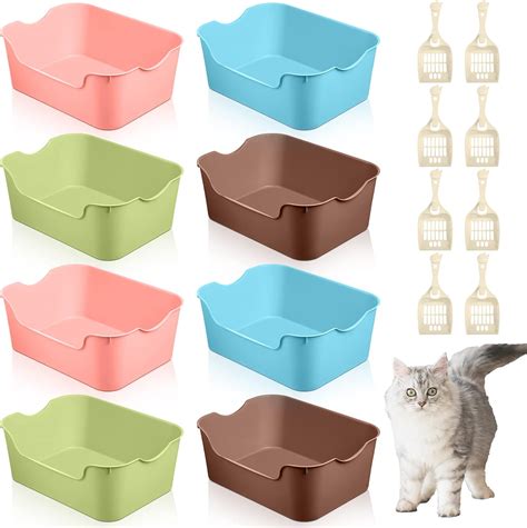 Amazon.com: 8 Pcs High Sides Cat Litter Box with Scoops Large Open Cat ...