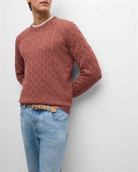 Brunello Cucinelli Men's Cashmere Cable Knit Crewneck Sweater | Neiman ...