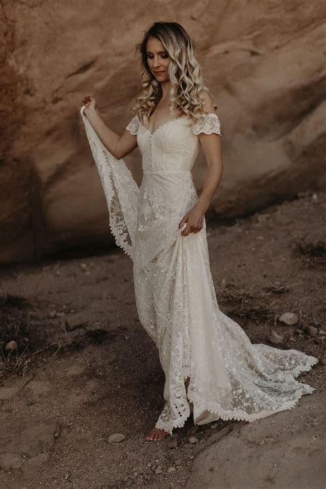 Ruth Off-Shoulder Lace Bohemian Wedding Dress | Dreamers and Lovers