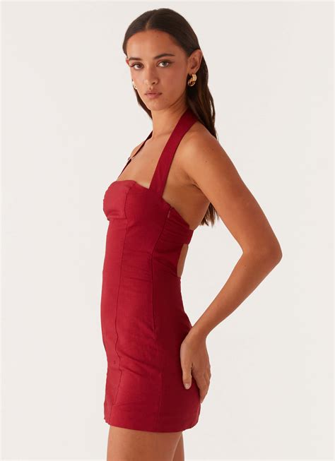 Julianna Linen Mini Dress - Maroon - Peppermayo US