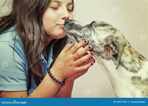 Girl kissing dog stock image. Image of friendship, female - 24517167