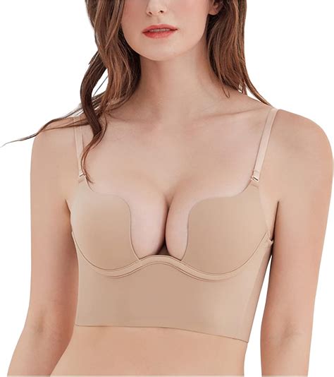 Deep Plunge Bra, Women's Deep U Bra for Backless Plunge Push-Up ...