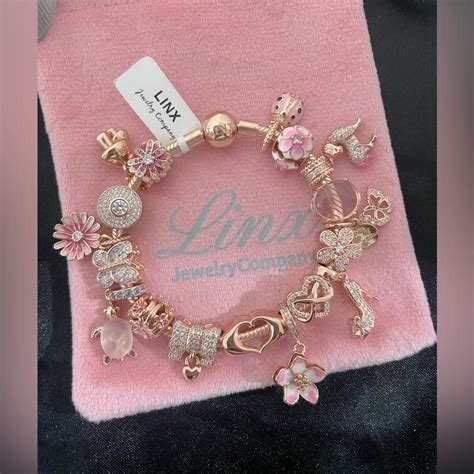 Linx Rose Gold Bracelet with Pink and Cubic Zirconia Themed Charms ...