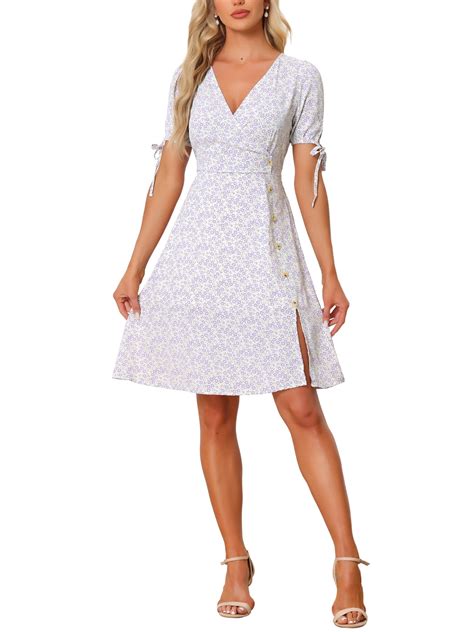 INSPIRE CHIC Women's Floral Boho Wrap V Neck Short Sleeve A-Line Summer ...