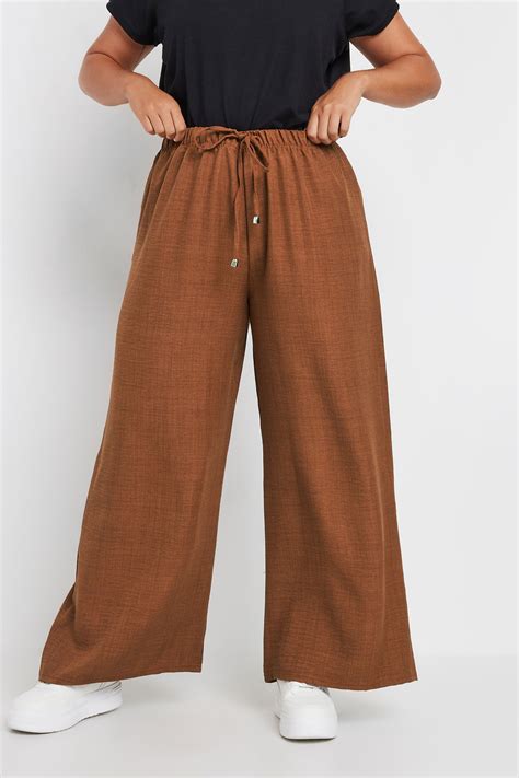 YOURS Plus Size Brown Wide Leg Trousers | Yours Clothing
