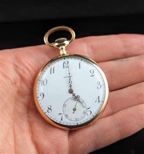 Antique 14k gold pocket watch, Moeris, open face For Sale at 1stDibs