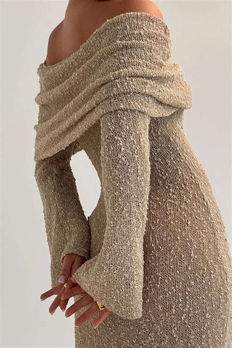 Off Shoulder Open Knit Maxi Dress | Maxi dress, Sweater maxi dress ...