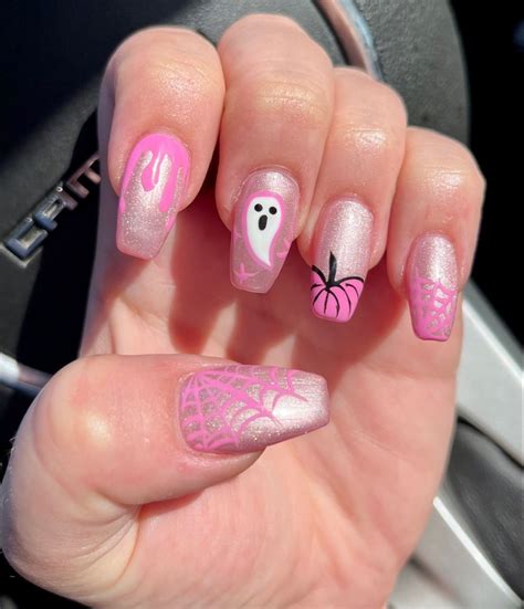 Pink Halloween Nails | Cute halloween nails, Halloween acrylic nails ...