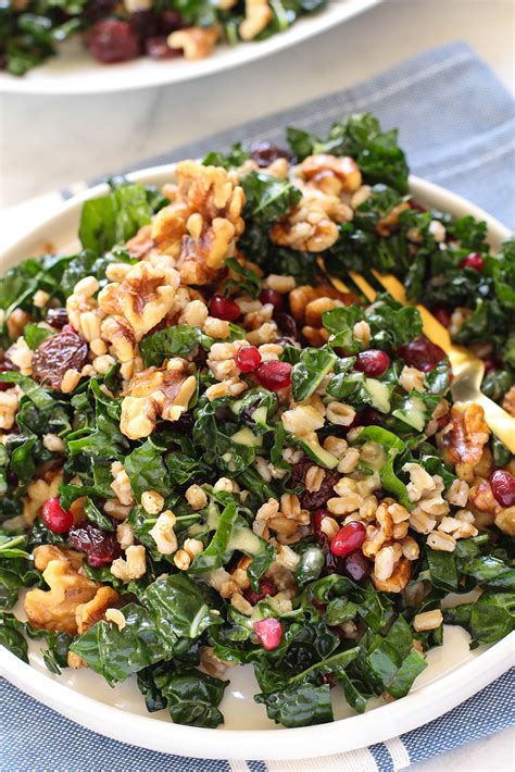 Fall Kale & Farro Salad with Lemon Oregano Vinaigrette | The Mostly Vegan