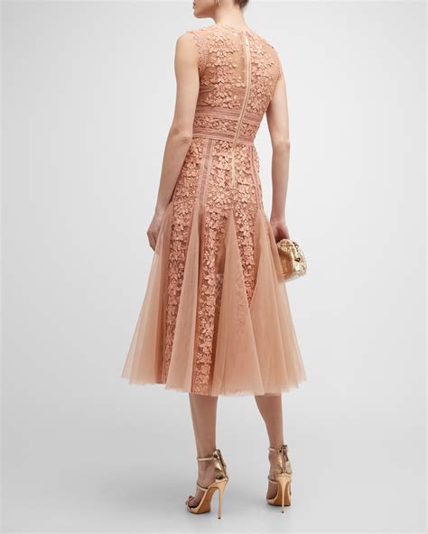 Bronx and Banco Megan Sleeveless Lace Godet Midi Dress | Neiman Marcus