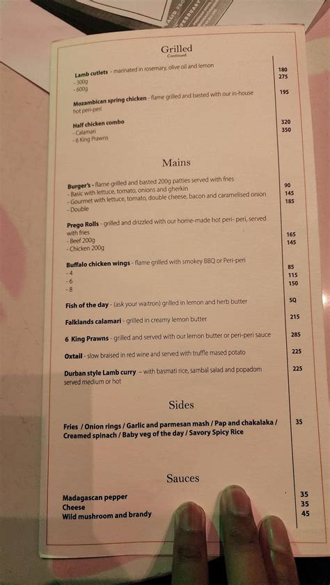 Menu at Monarch Club Sandton, Sandton