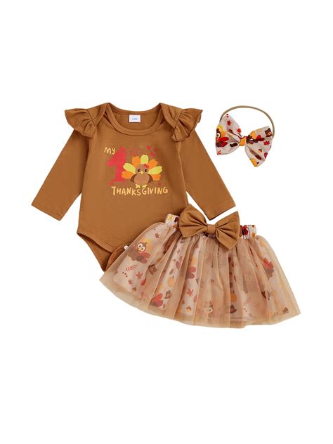 BemeyourBBs Baby Girls Thanksgiving Outfits Long Sleeve Romper Skirt ...