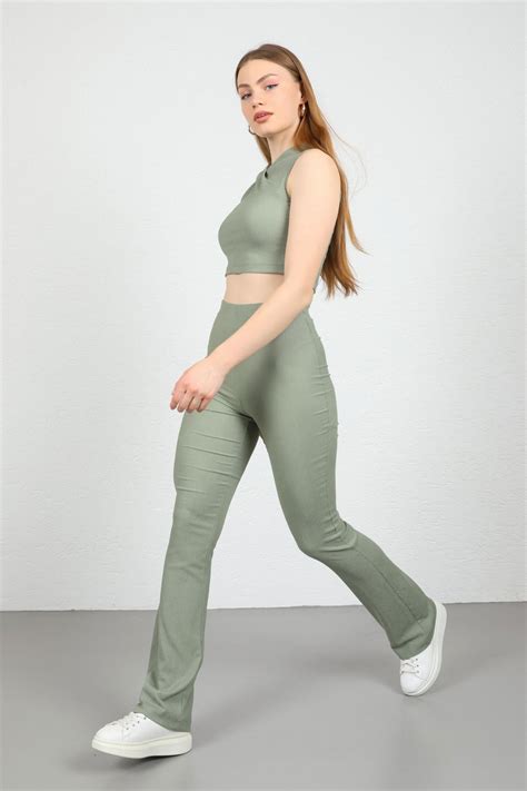 Ocean Mesh Fabric Women Pants-Khaki