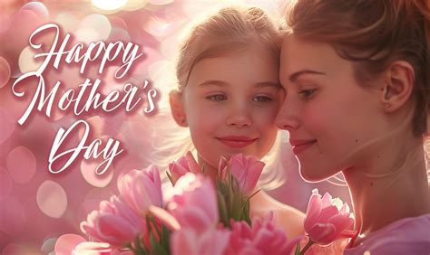 Happy Mother's Day - Daughter and Flowers - Useful Stock Photos