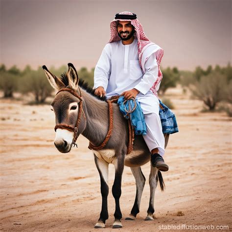Arab Man in Traditional Clothes Riding a Donkey | Stable Diffusion Online