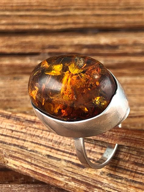 Polish Amber Sterling Ring Sz 8 Baltic Honey Sz 7 Poland 925 | Etsy