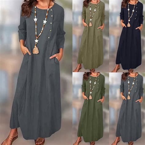 Aboser Cotton Linen Dress for Women Summer Vacation Maxi Dresses Casual ...