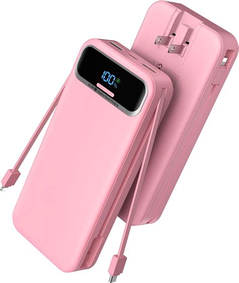 Amazon.com: Nusyddy Portable Charger with Built in Cable and AC Wall ...