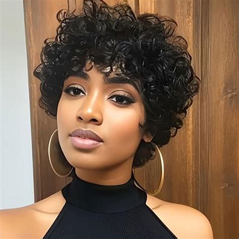 Amazon.com : MOONSHOW Short Curly Wigs for Black Women Pixie Cut Wig ...