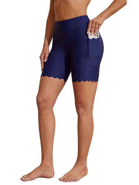 Attraco Women's Plus Size High Waisted Swim Shorts with Pockets Bathing ...