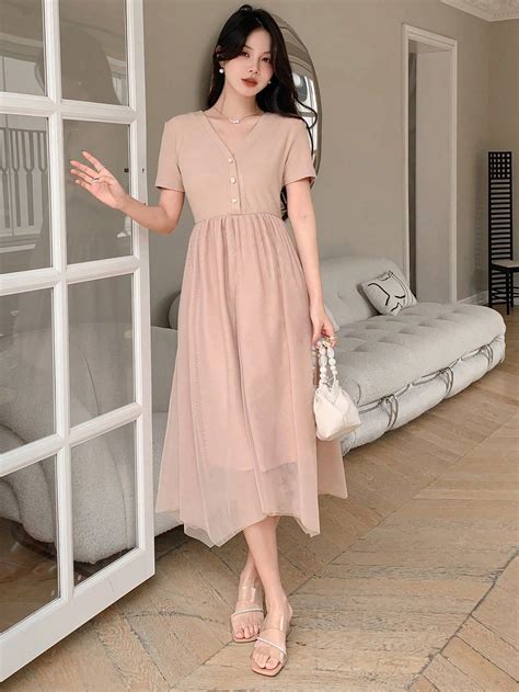 DAZY Women V-Neck Solid Color Short Sleeve Summer Dress en 2024 ...