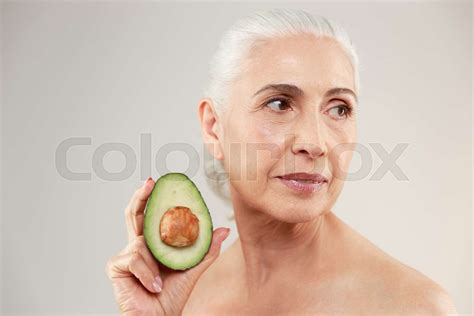 Beauty portrait of an attractive half naked elderly woman | Stock image ...