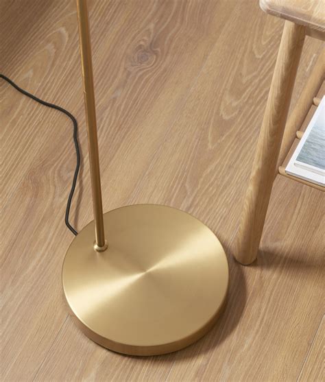 Curved Brushed Brass Floor Lamp with Natural Shade
