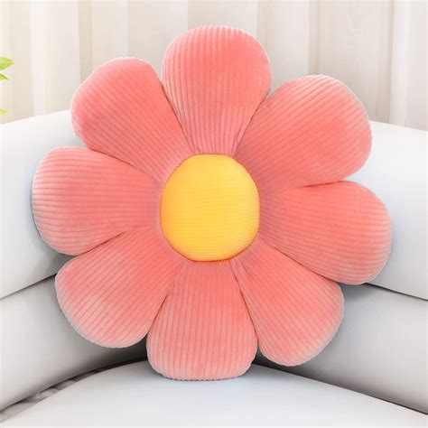 Aystkniet 16'' Pink Daisy Decorative Throw Pillow, Round Floor Cushion ...