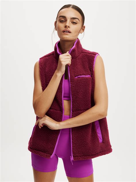 Women's Cotton On Red Active Peak Sherpa Vest | Bash