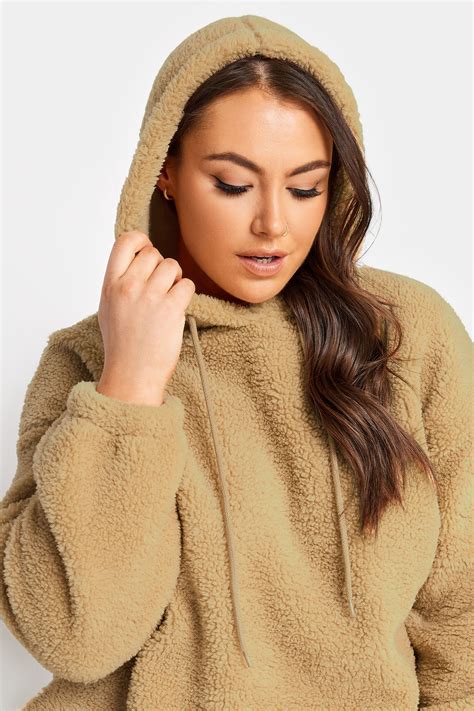 YOURS Plus Size Brown Teddy Hoodie | Yours Clothing