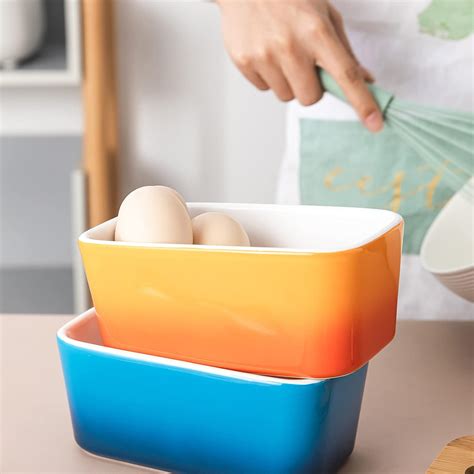 Porcelain Butter Dish with Wooden Lid, Candiicap Airtight Butter Keeper ...