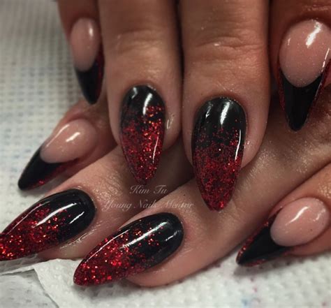 Red Black Nail With Sparkle
