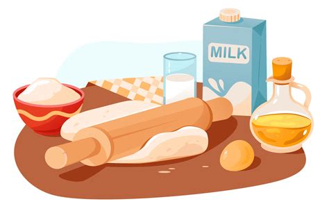 Rolling pin with dough. Baking Ingredients. Products and kitchen tools ...