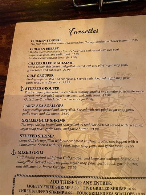 Menu at Peg Leg Pete's pub & bar, Pensacola Beach