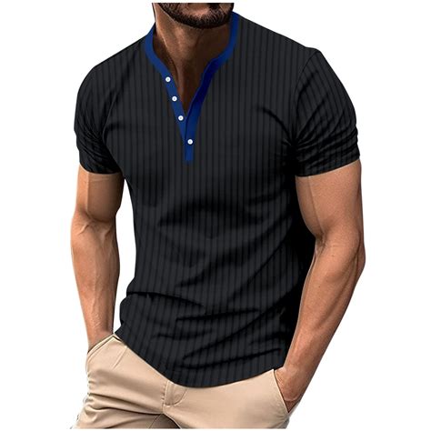 AHTJRT Men's Casual Short Sleeve Henley Shirt Versatile V Neck Button ...