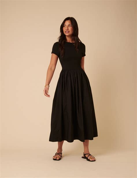 Black Short Sleeve A-line Sarah Midi Dress in 2025 | Cute black dress ...