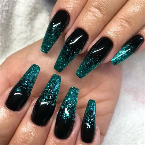 Top Dark Green And Black Glitter Nails Check it now!